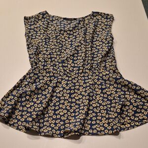 Forever 21 Blue and Yellow Tunic Sz L Floral Top